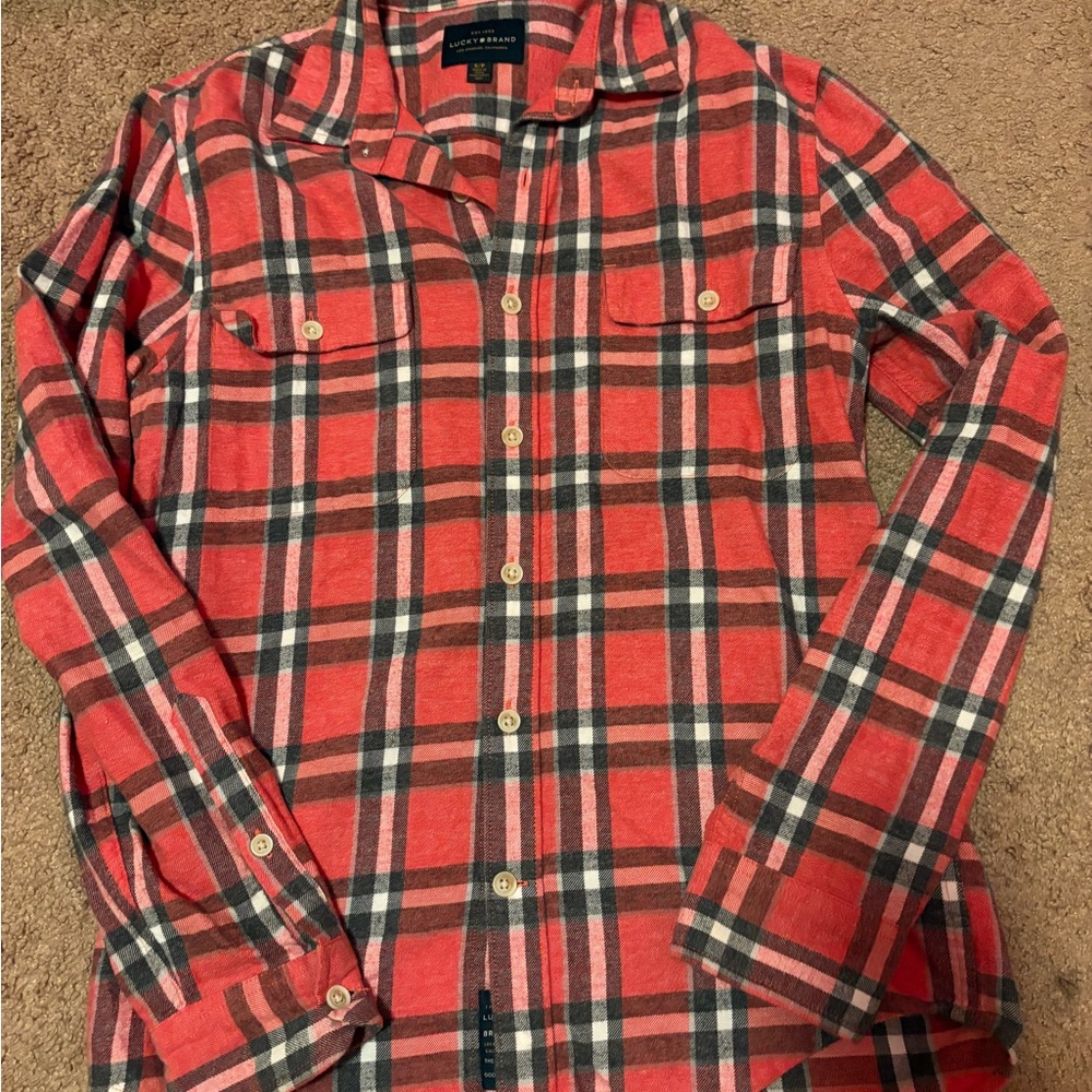Lucky Brand Red and Black Plaid Men's Shirt